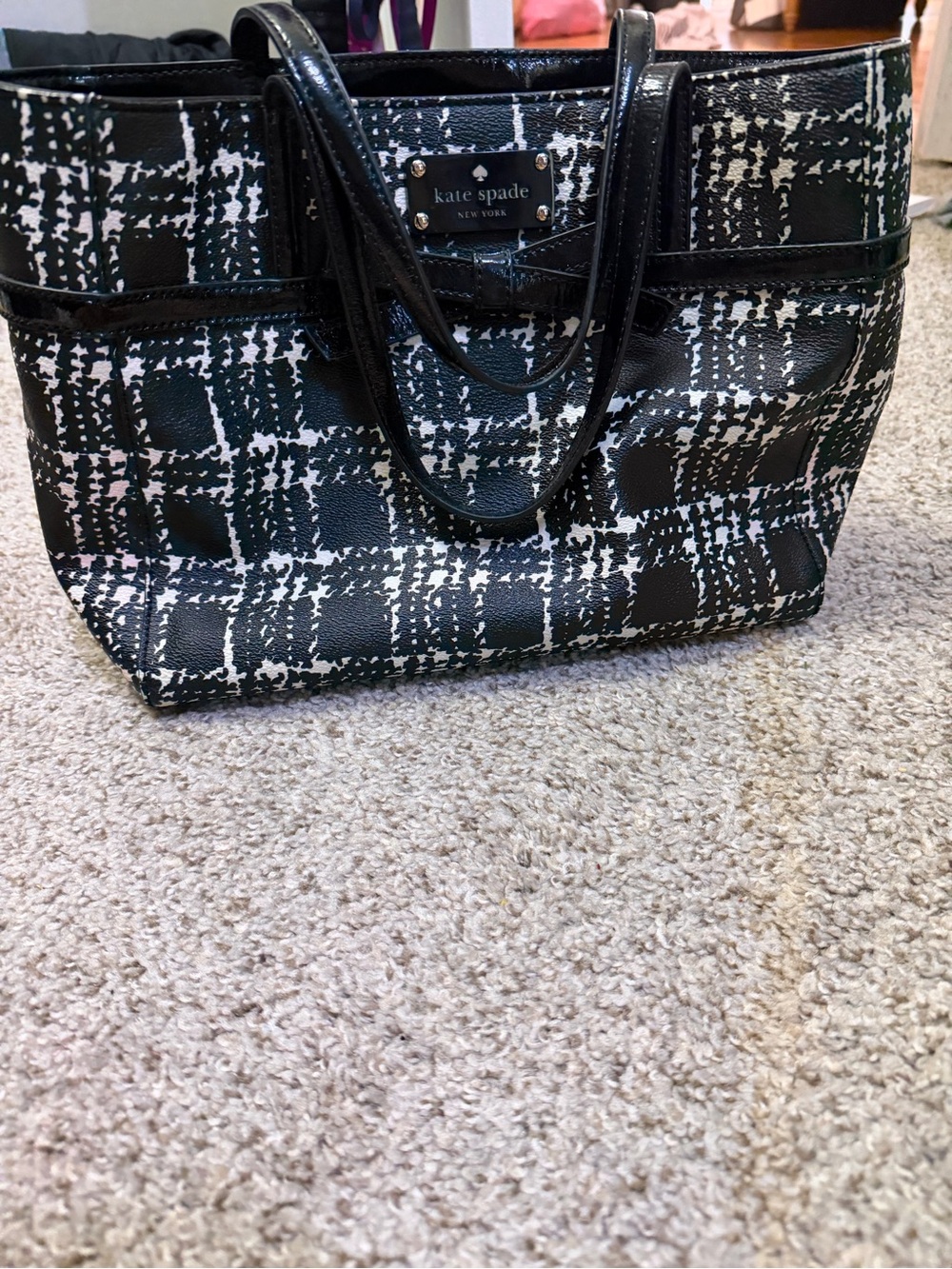 kate spade Black and White Textured Plaid Tote